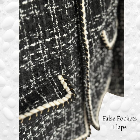 Chic Black/White Tweed Jacket with Gold-Threaded Piping – Size M - NWOT - Picture 2 of 8